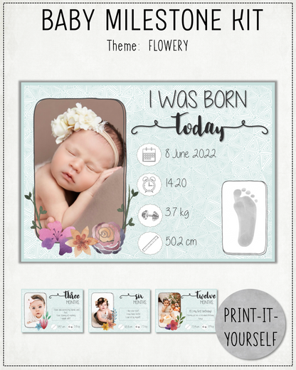 PRINT-IT-YOURSELF KIT:  Baby Milestones - Flowery