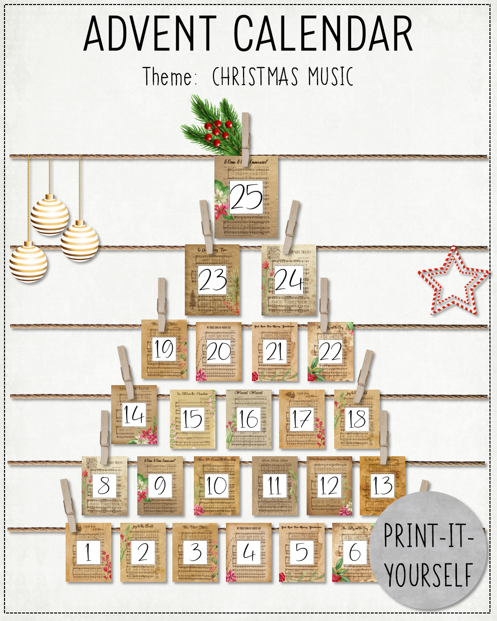 READY TO PRINT:  Advent Calendar - Christmas Music