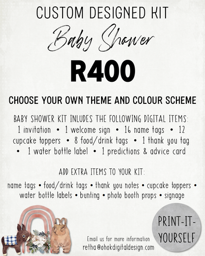 PRINT-IT-YOURSELF KIT:  Baby Shower - Custom Design (choose your own theme)