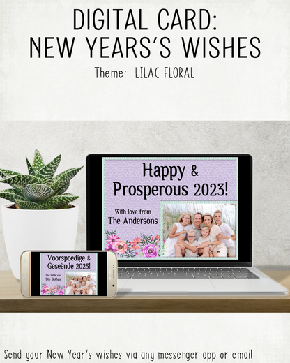 DIGITAL CARD: New Year's Wishes - Lilac Floral (Afrikaans & English)