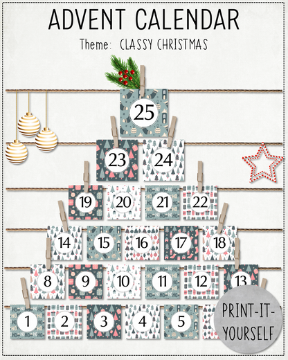 READY TO PRINT:  Advent Calendar - Classy Christmas