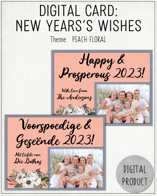 DIGITAL CARD: New Year's Wishes - Peach Floral (Afrikaans & English)