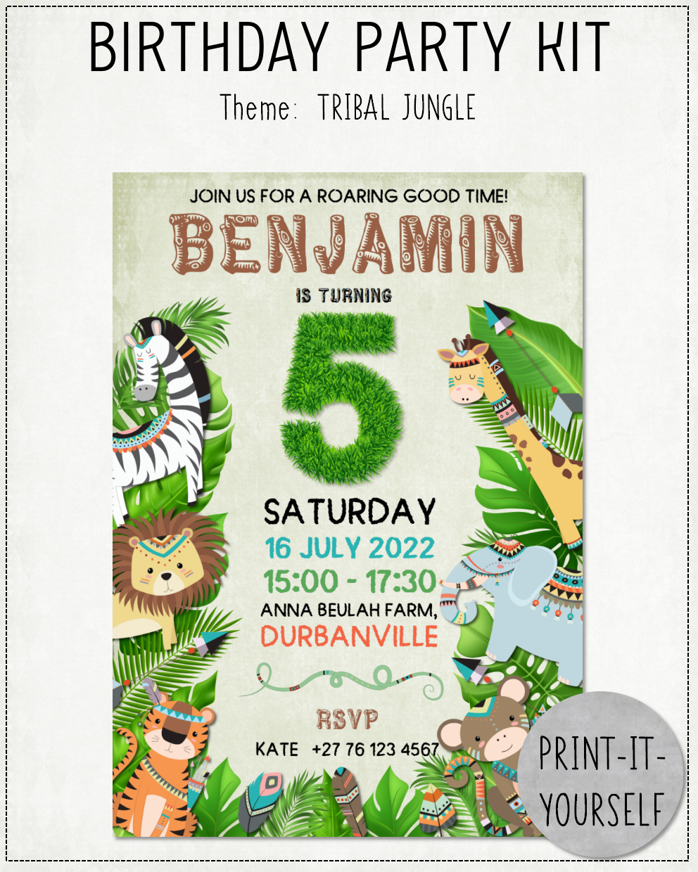 PRINT-IT-YOURSELF KIT:  Birthday Party - Tribal Jungle