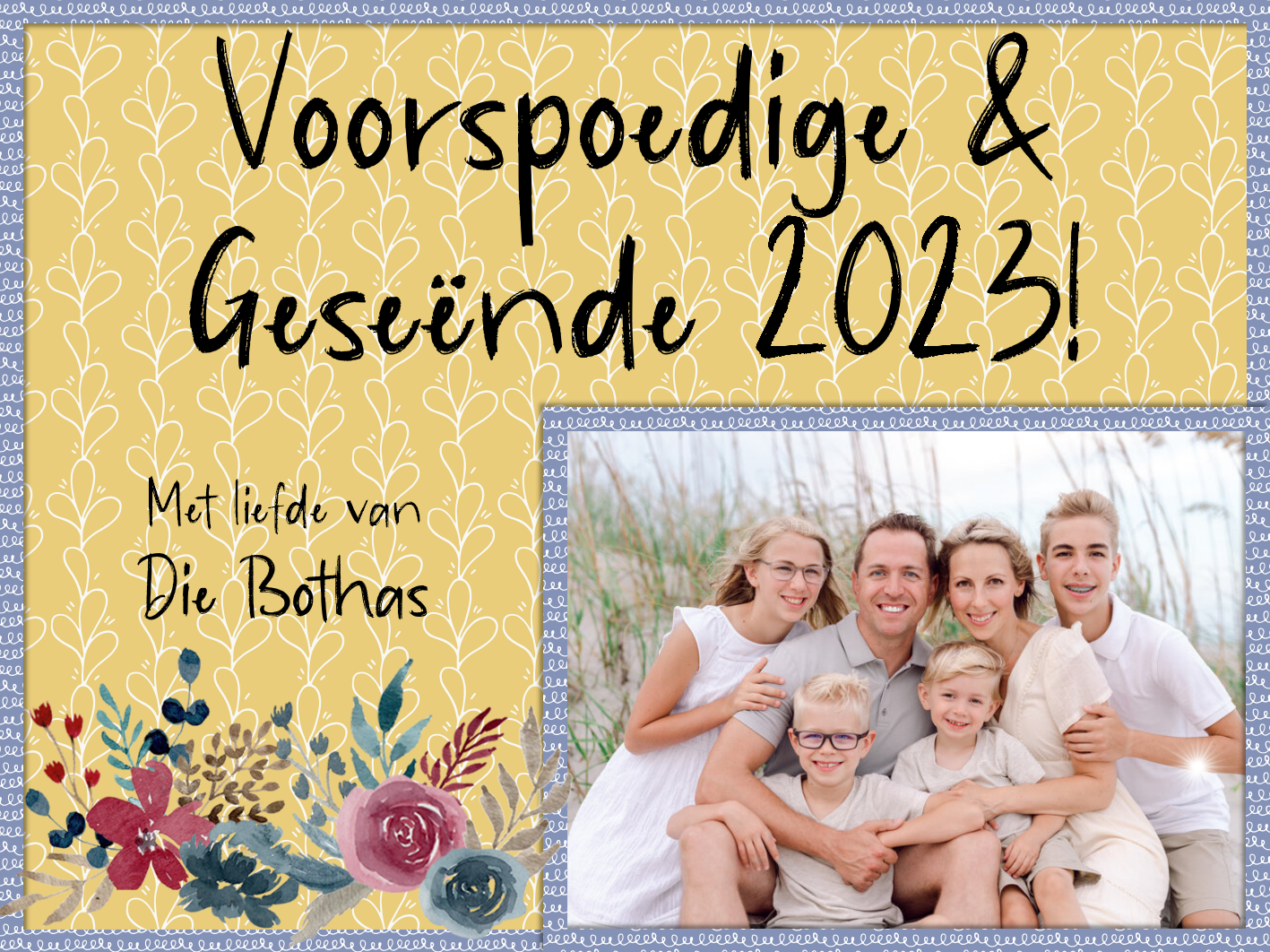 DIGITAL CARD: New Year's Wishes - Yellow Floral (Afrikaans & English)