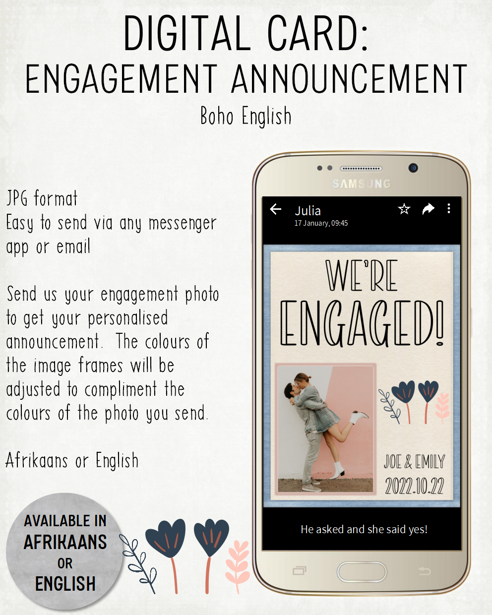 DIGITAL CARD:  Engagement Announcement - Boho (English)