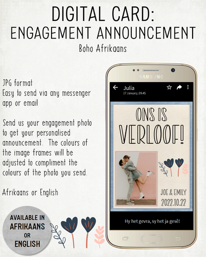 DIGITAL CARD: Engagement Announcement - Boho (Afrikaans)