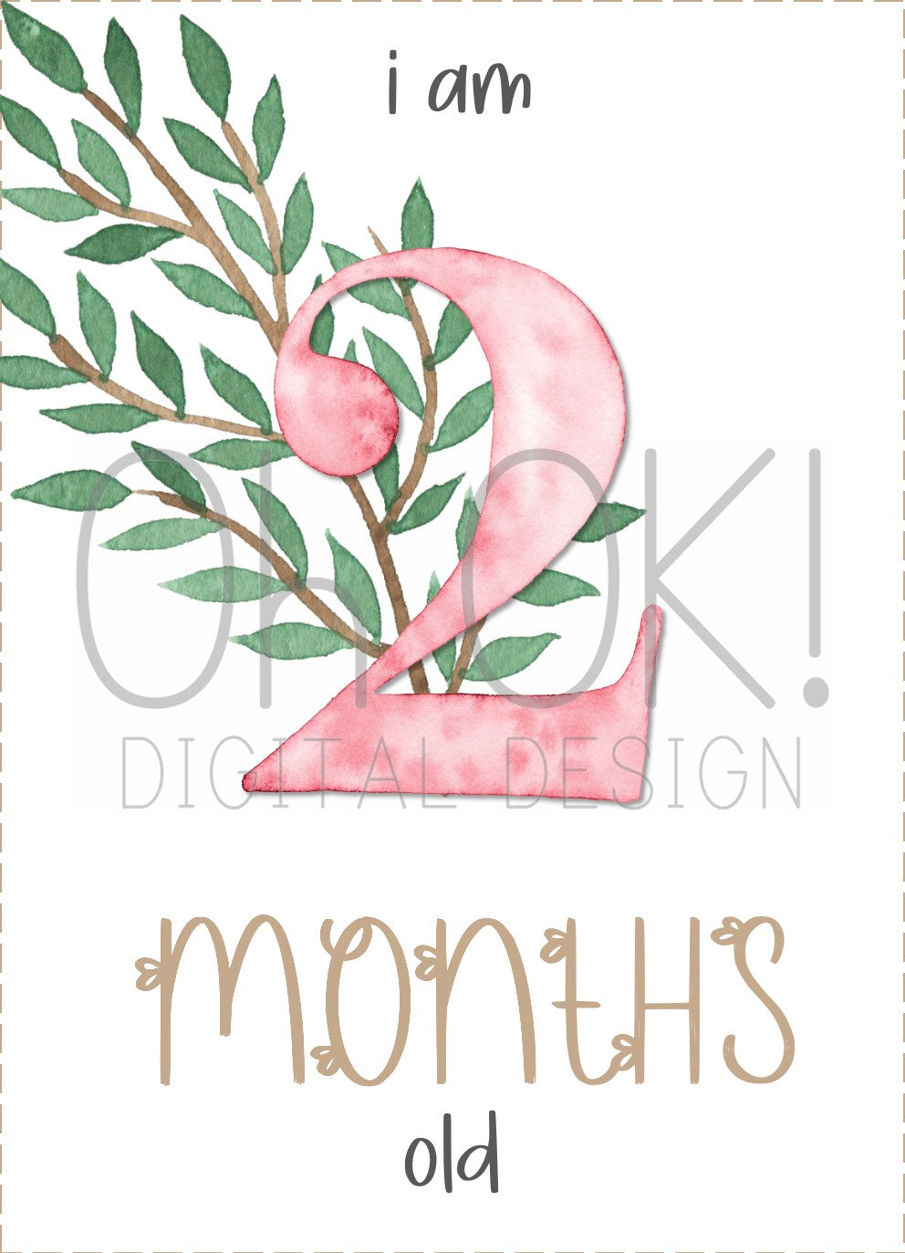 READY TO PRINT:  Baby Milestone Cards - Leafy Pink