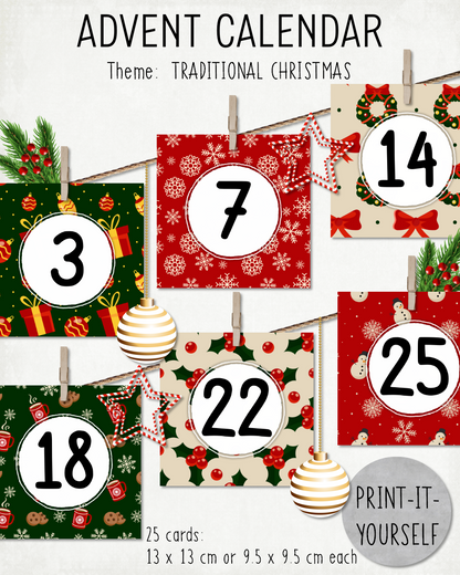 READY TO PRINT:  Advent Calendar - Traditional Christmas