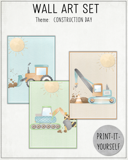 READY TO PRINT: Wall Art Set - Construction Day
