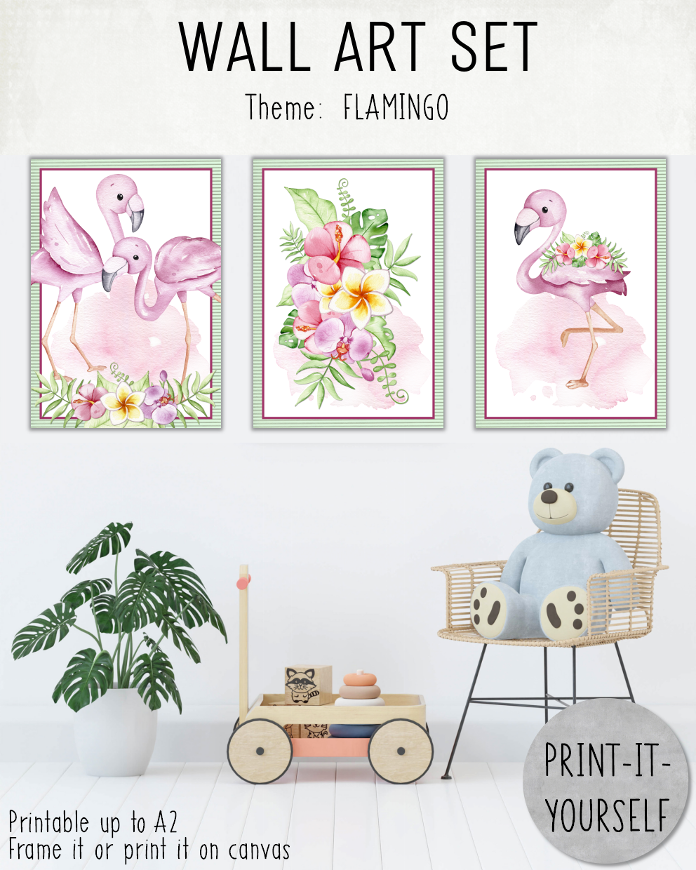 READY TO PRINT: Wall Art Set - Flamingo